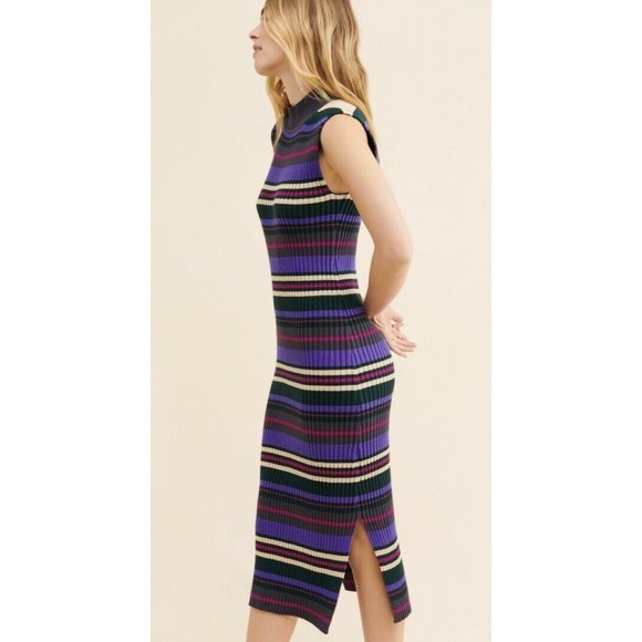 Anthropologie Dolan Anne Ribbed Knit Dress Medium M NEW NWT Purple Stripes - Picture 5 of 8